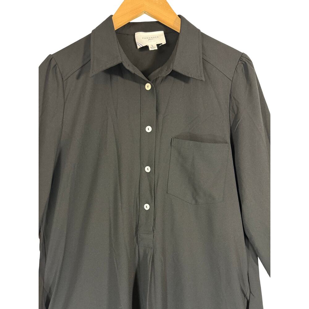 NWOT Pomander Place x Tuckernuck Black Crepe Callahan Shirt Dress Long Sleeve L - Picture 8 of 14